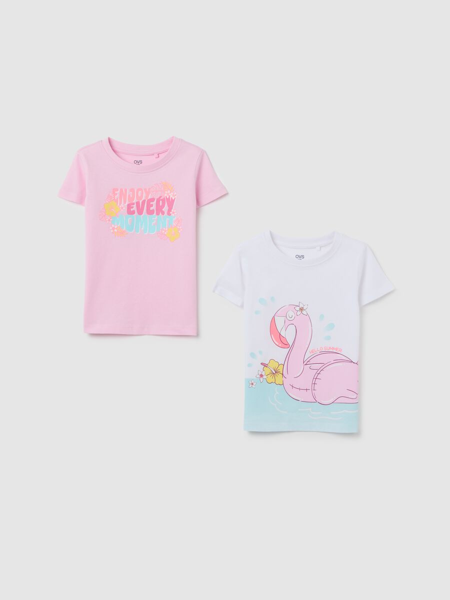 Girl's pink and white T-shirt with summer print_0