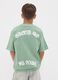 Green oversized pure cotton T-shirt with "Streets are my court" slogan for boys_1