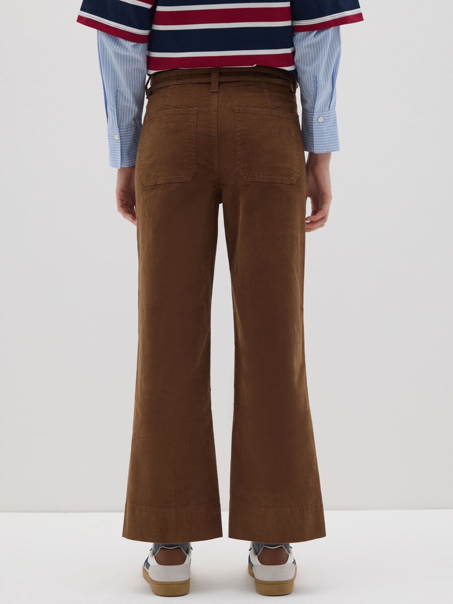 Brown Flare Stretch Corduroy Trousers_2