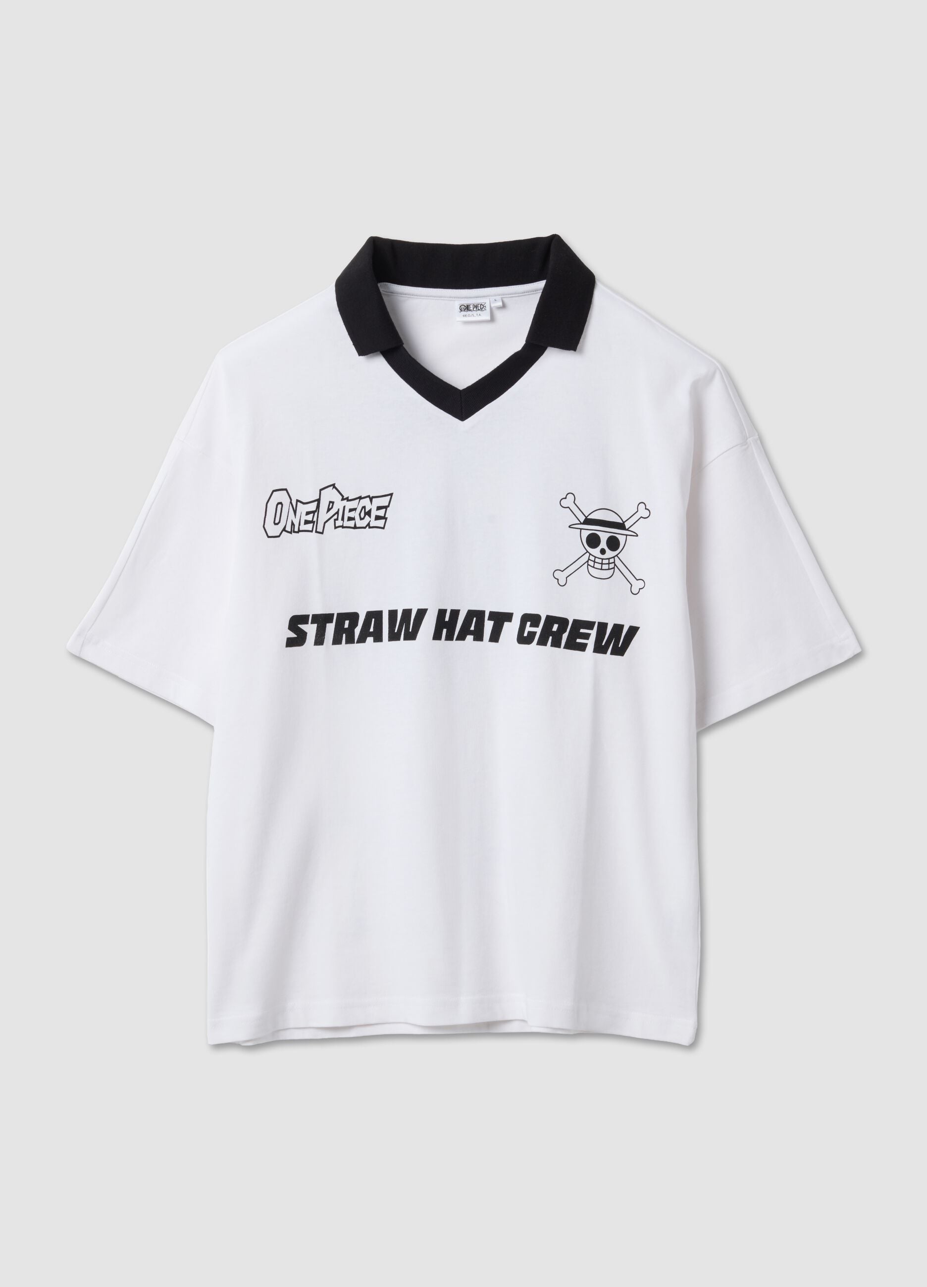 White pure cotton T-shirt with contrast collar