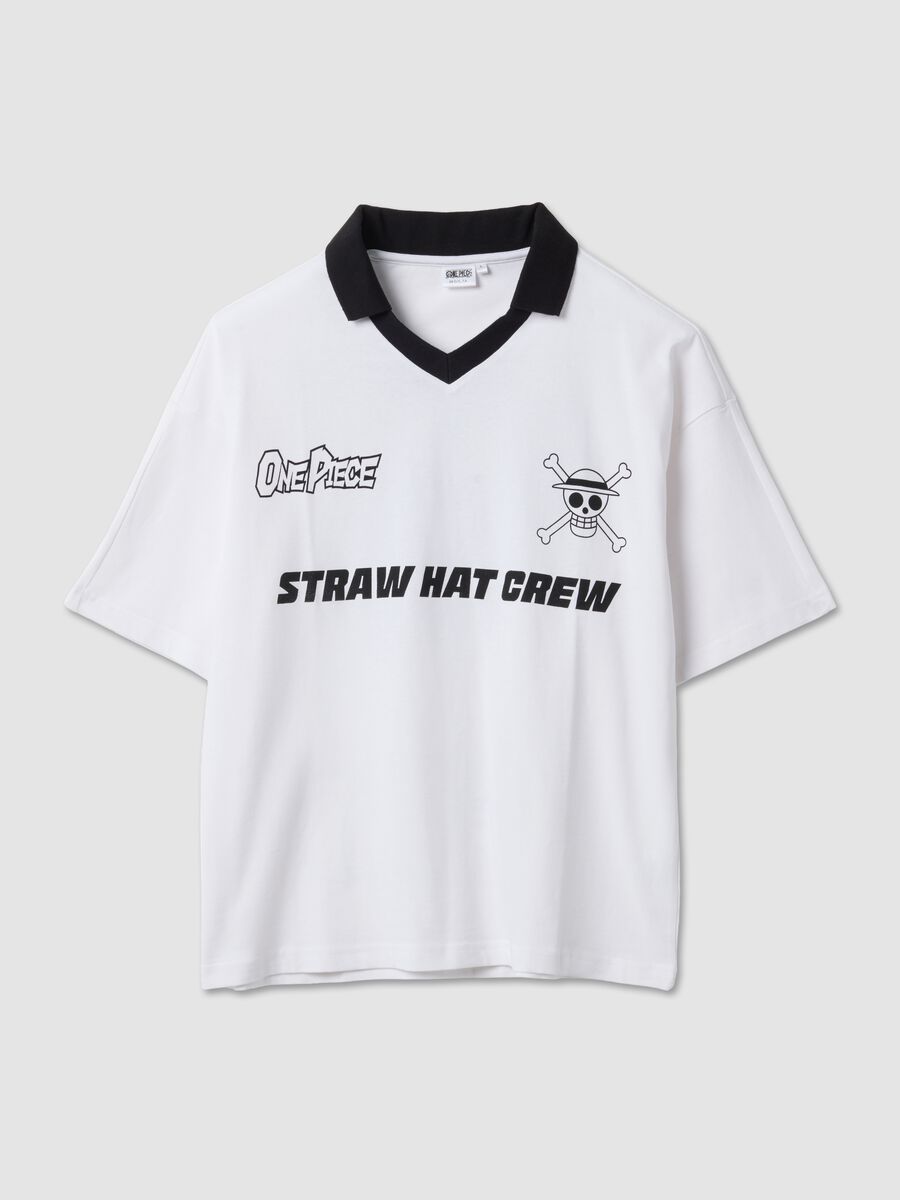 White pure cotton T-shirt with contrast collar_0