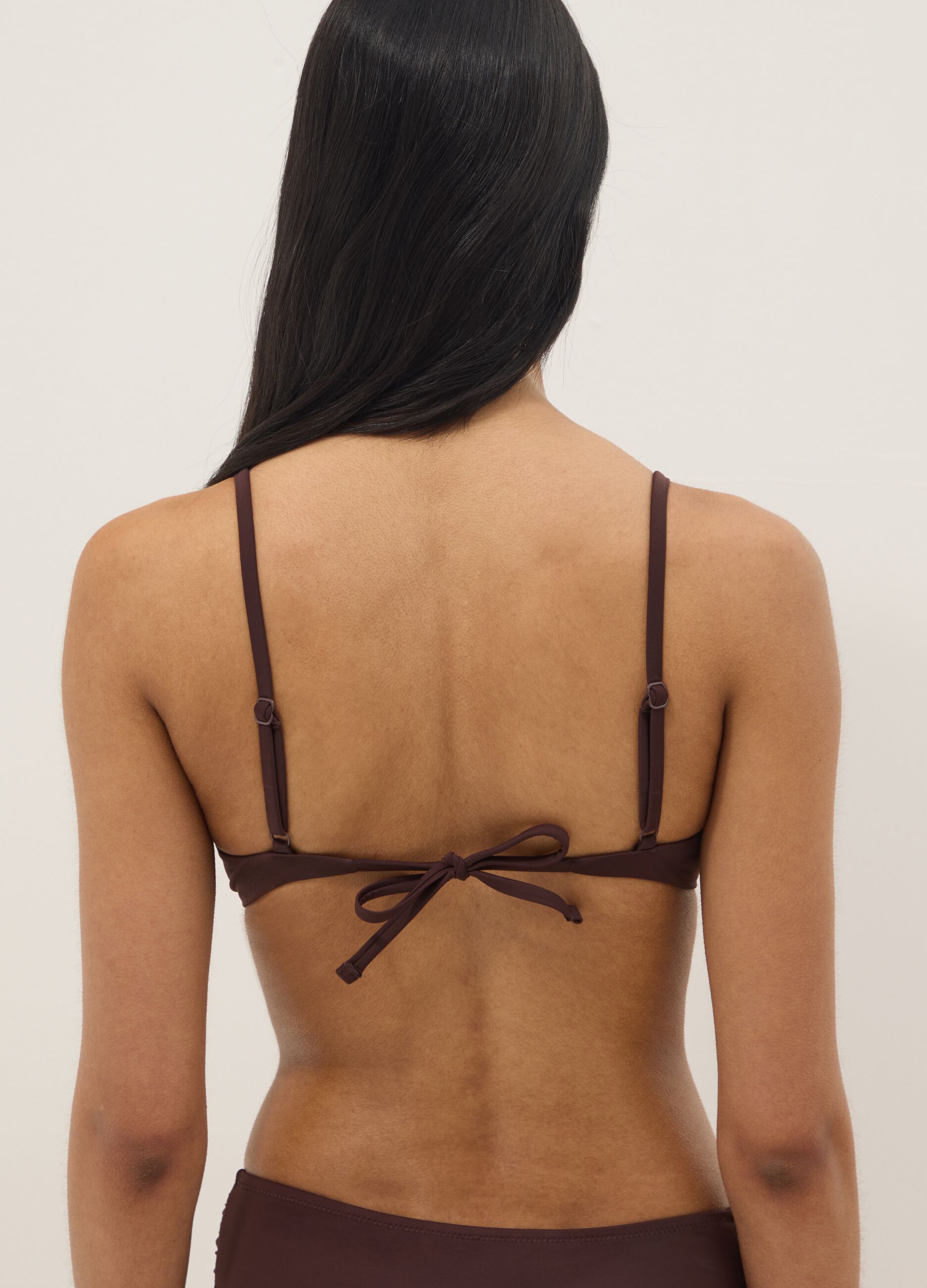 Brown triangle bikini top with removable padding