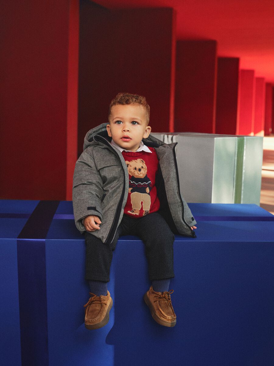 Red sweater for toddlers in cotton blend regular fit with print_0