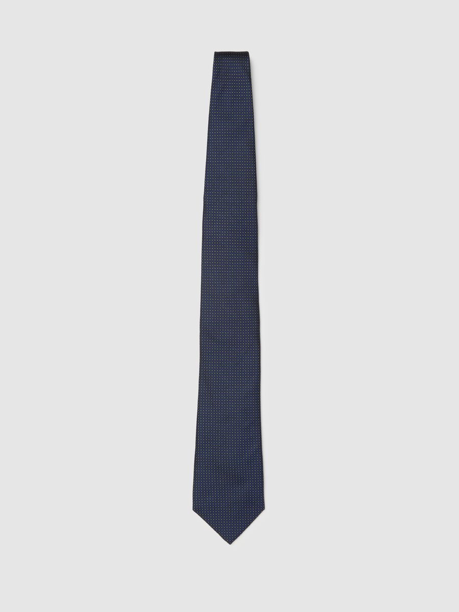 Blue pure silk tie with micro dot pattern_0