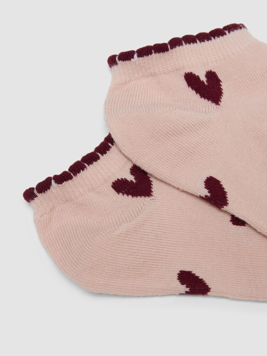 Pink ankle socks in elasticated cotton blend with hearts_2