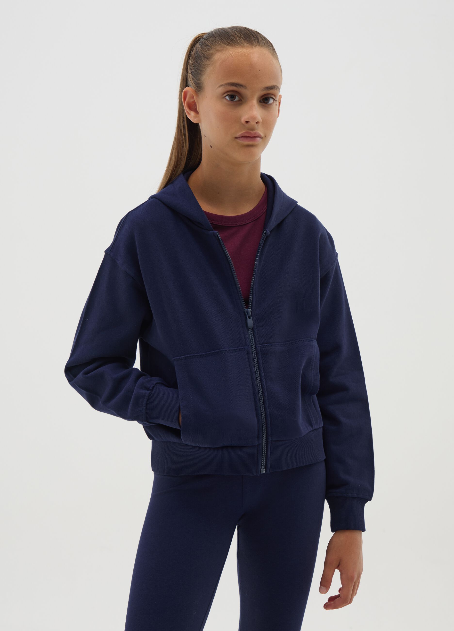 Girls' blue regular fit pure cotton sweatshirt