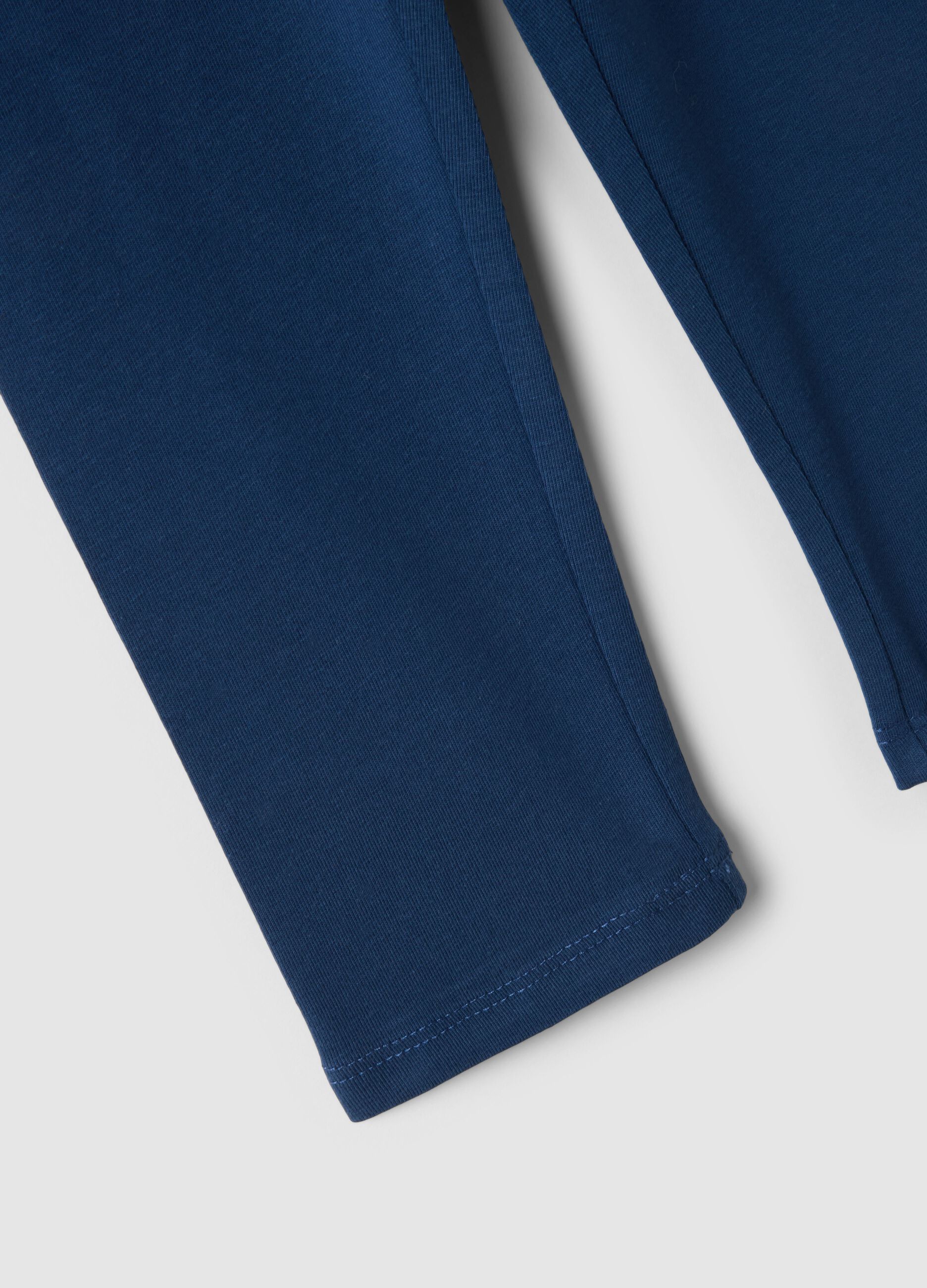 Girls' Slim Fit Blue Stretch Cotton Leggings with Heart