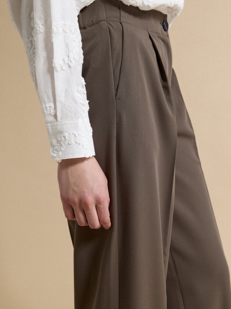 Brown formal stretch-viscose regular-fit trousers_3