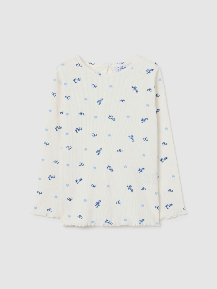 T-shirt bianca da bimba in misto cotone regular fit con stampe_0