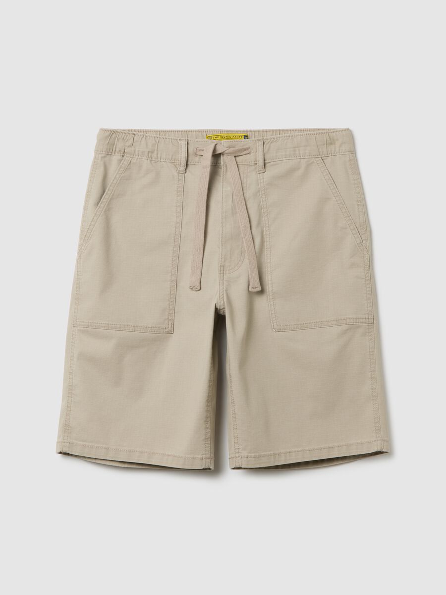 Men's regular fit beige cotton shorts_0
