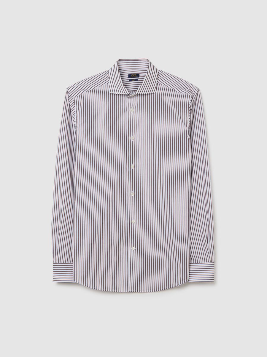 Multicolour pure cotton slim fit striped shirt with French collar_0