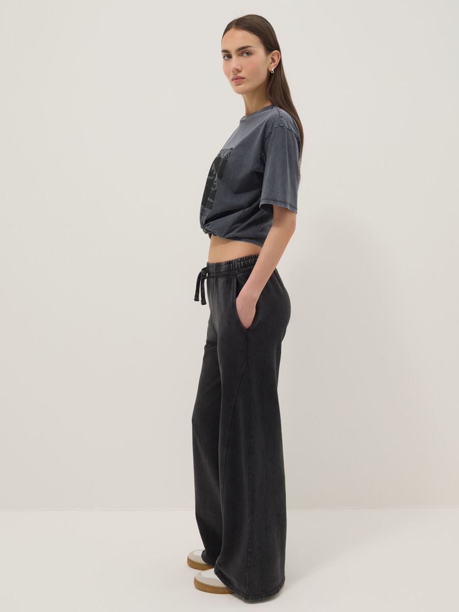 Black pure cotton wide leg jogger trousers_3