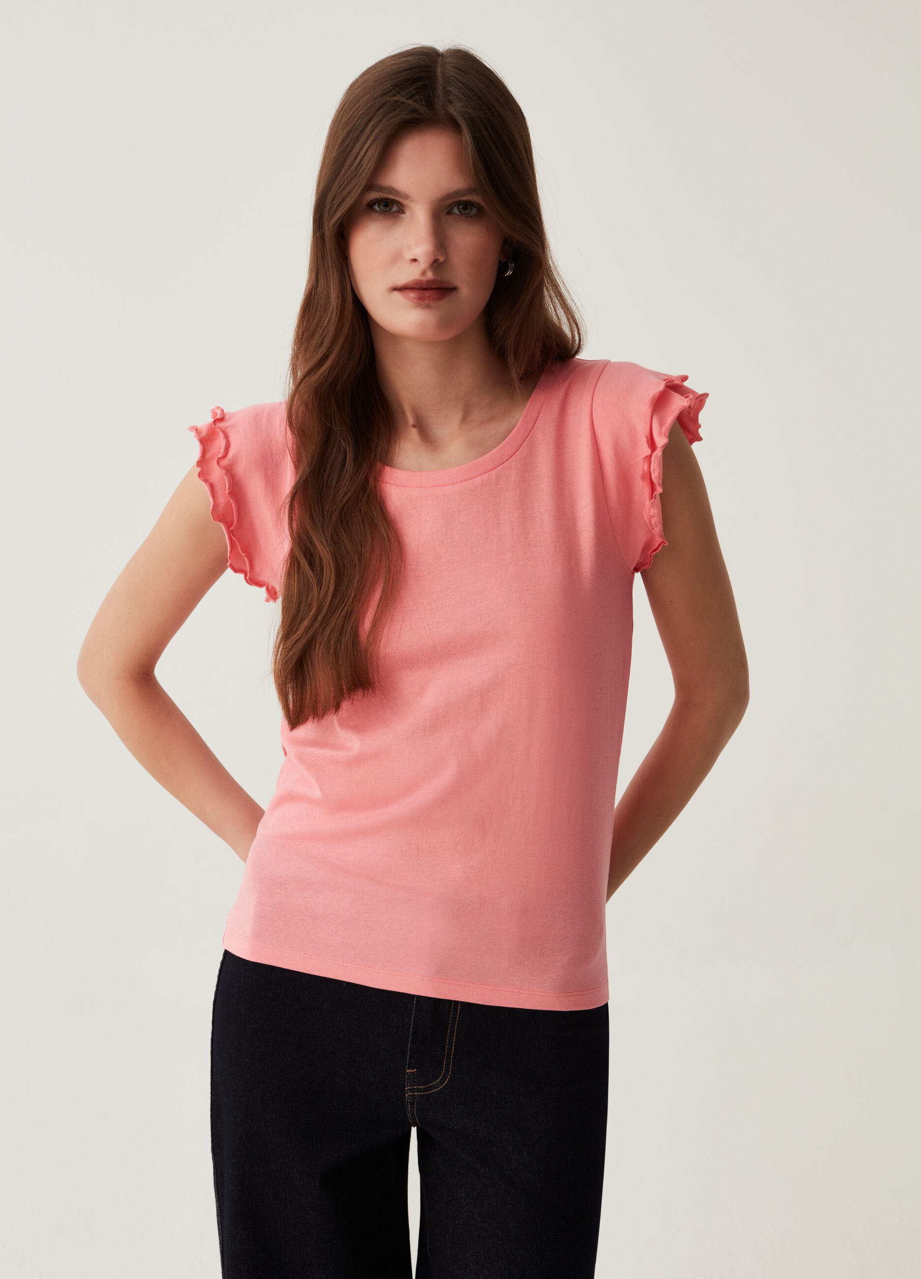 Cotton T-shirt with ruffles