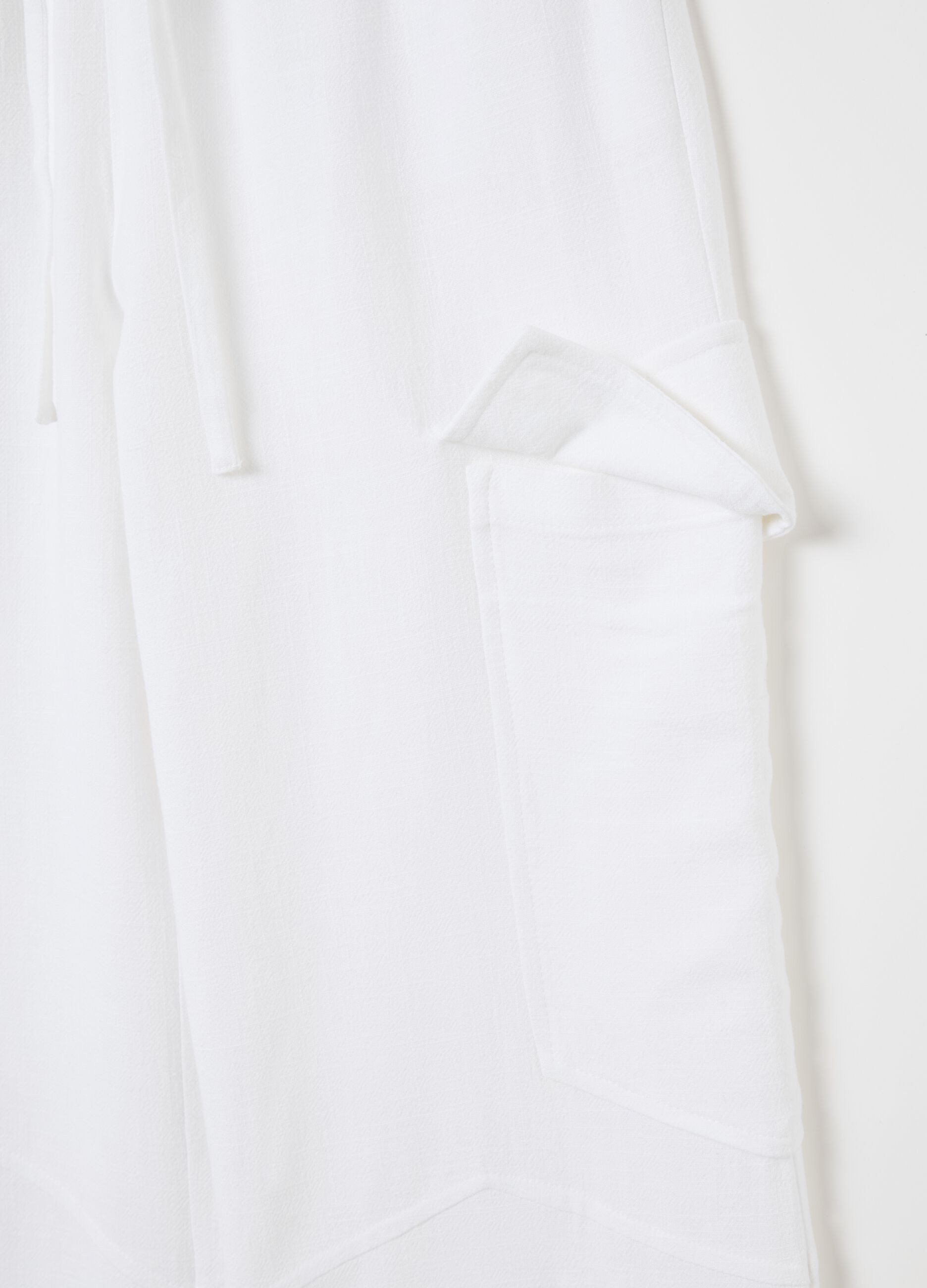 White Linen Wide-Leg Cargo Trousers