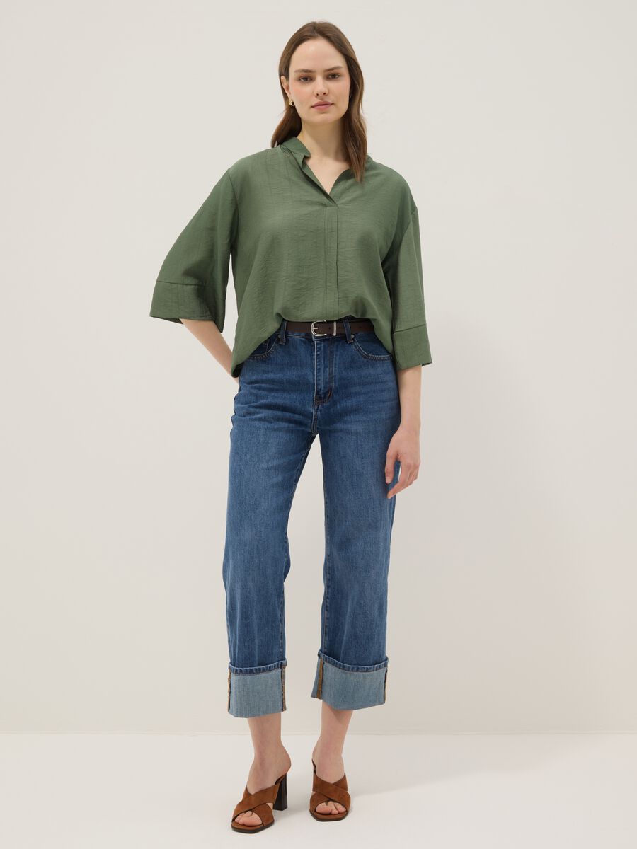 Green viscose-blend regular-fit blouse with Mandarin collar_1