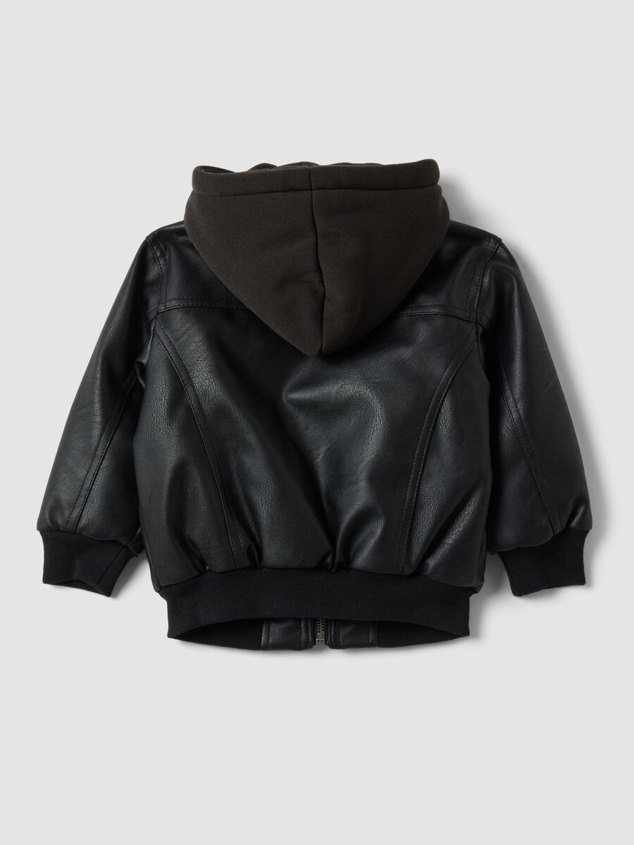 Black padded hooded zip-up bomber jacket for boys_2