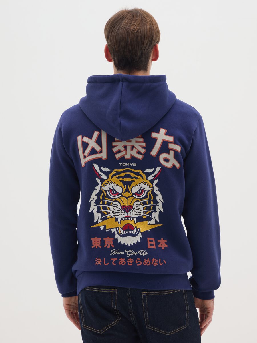 Blue cotton-blend hoodie with zip_2