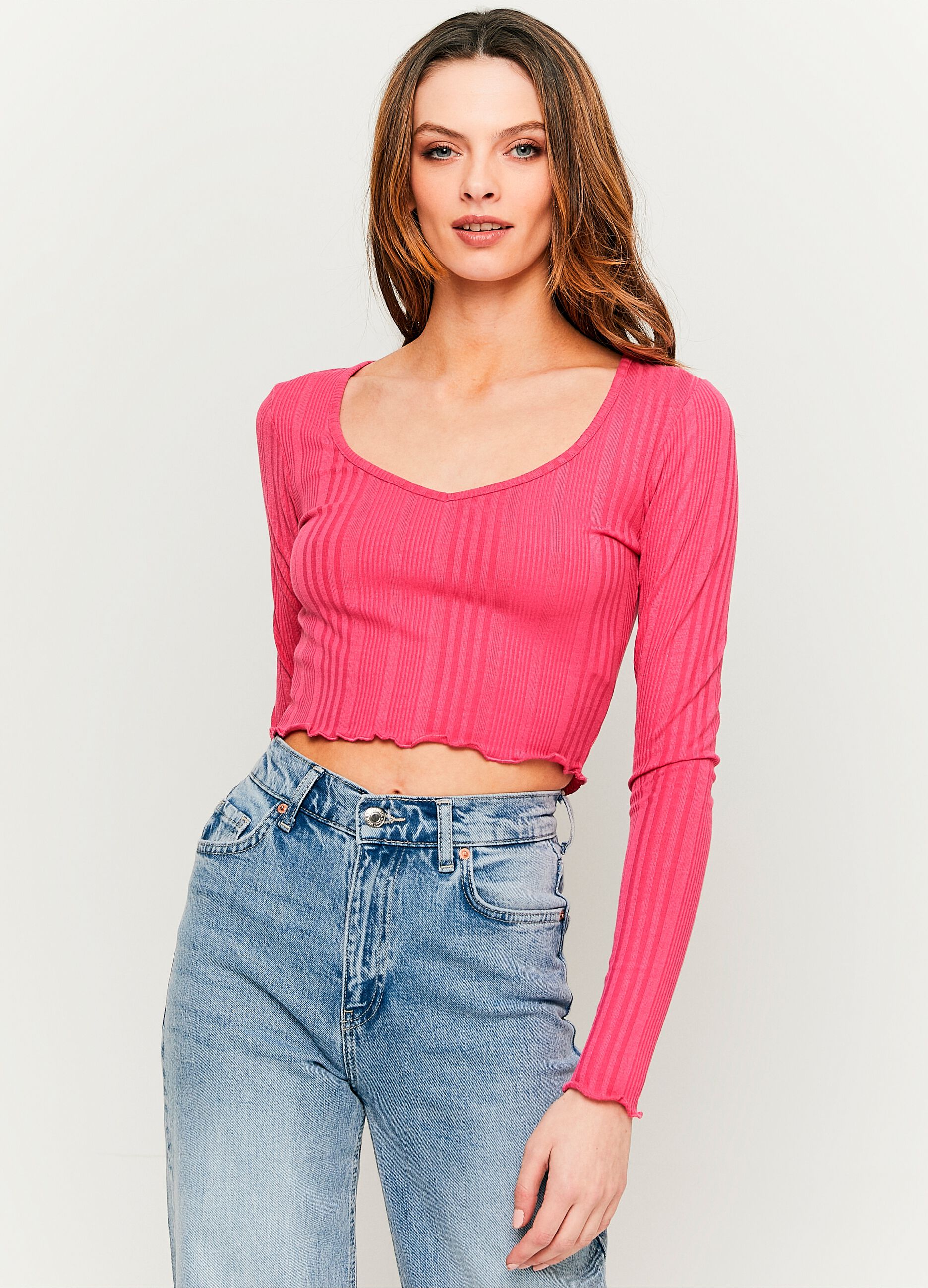 T-shirt crop a maniche lunghe