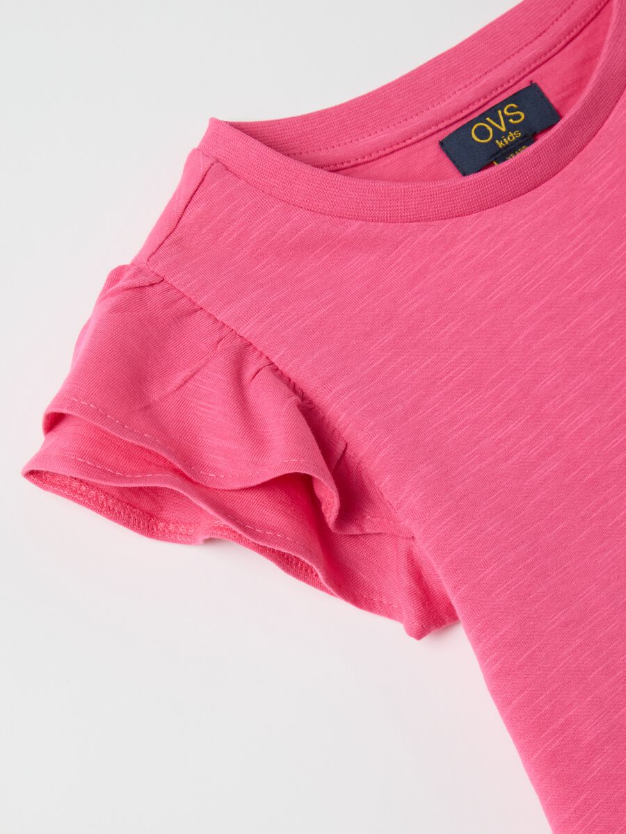 Pink short-sleeved cotton t-shirt for girls_3