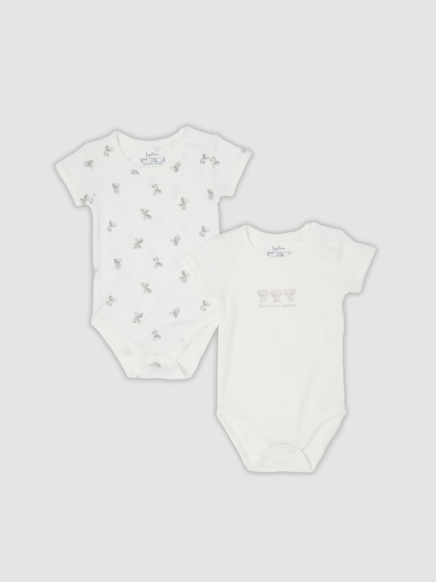 Bipack di body bianchi in cotone organico con stampa koala per neonato e bimbo_0