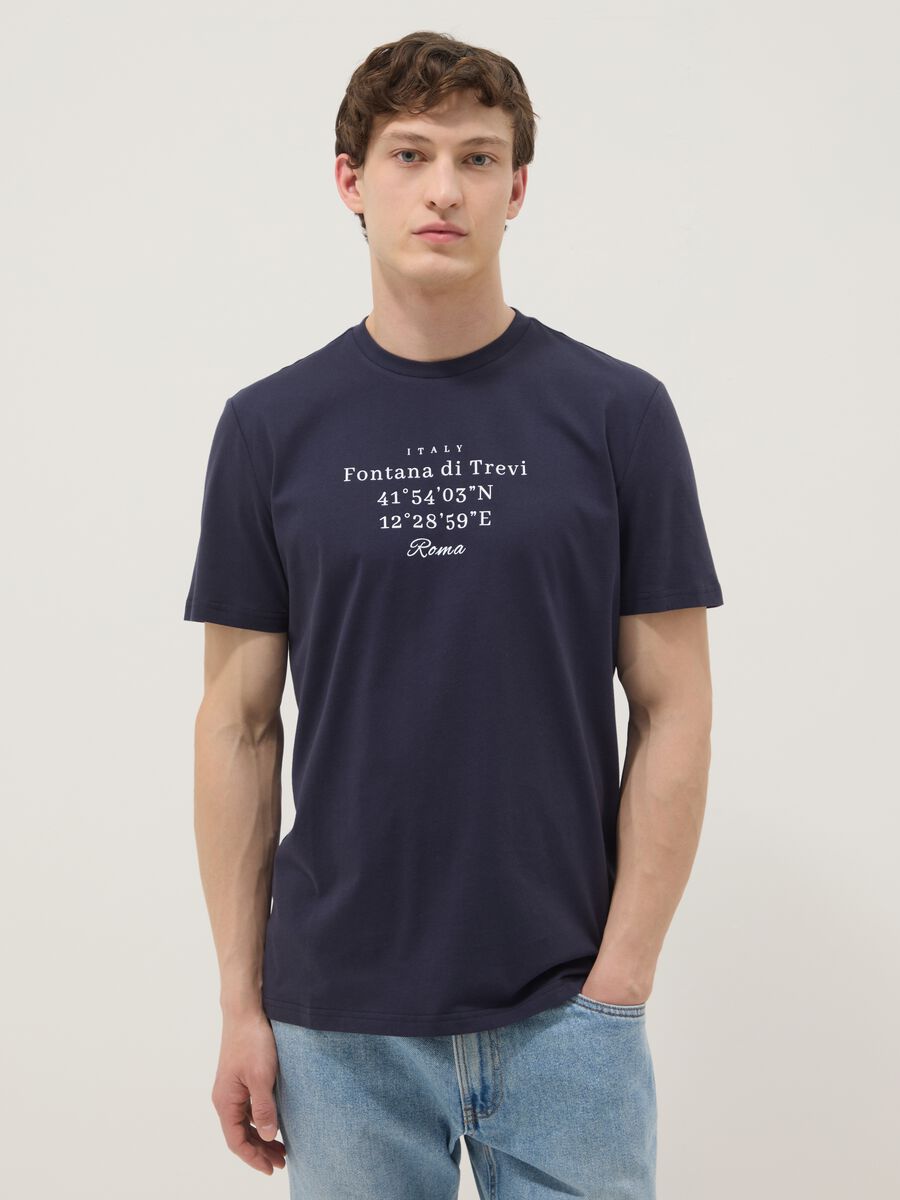 Blue pure cotton regular-fit T-shirt with front print_0