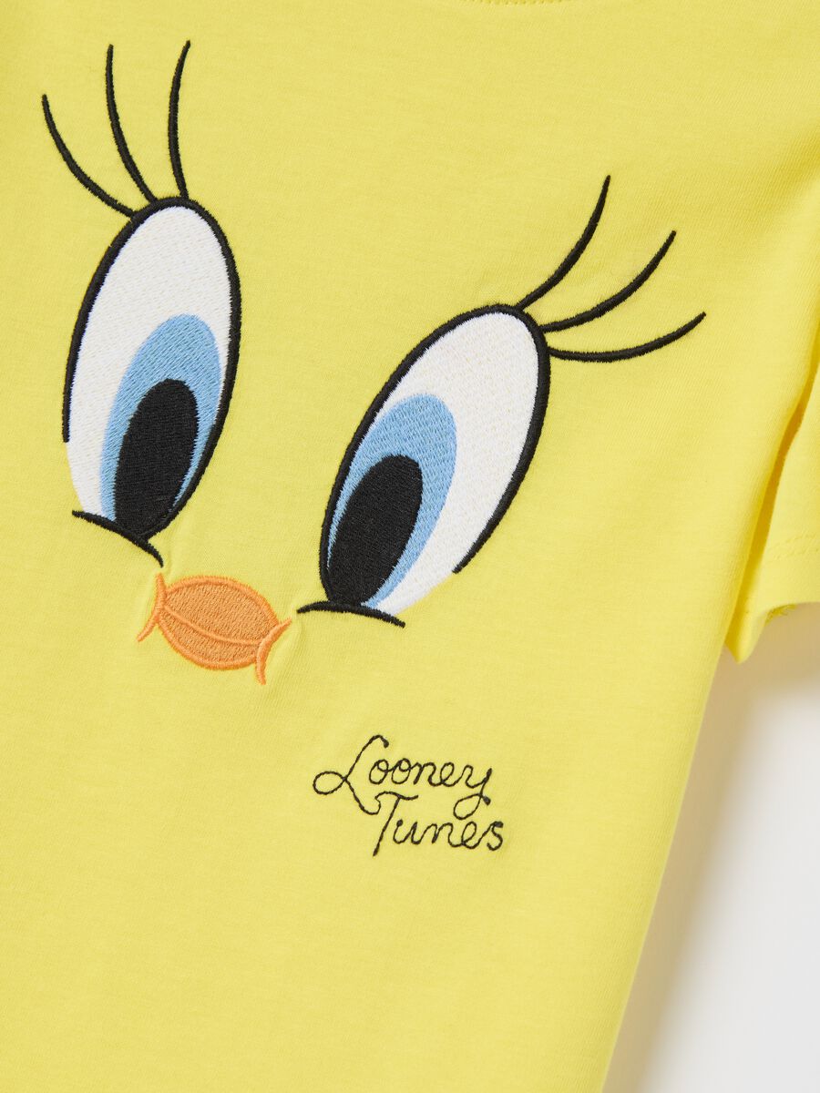 Yellow T-shirt with Tweetie Pie embroidery in cotton_3