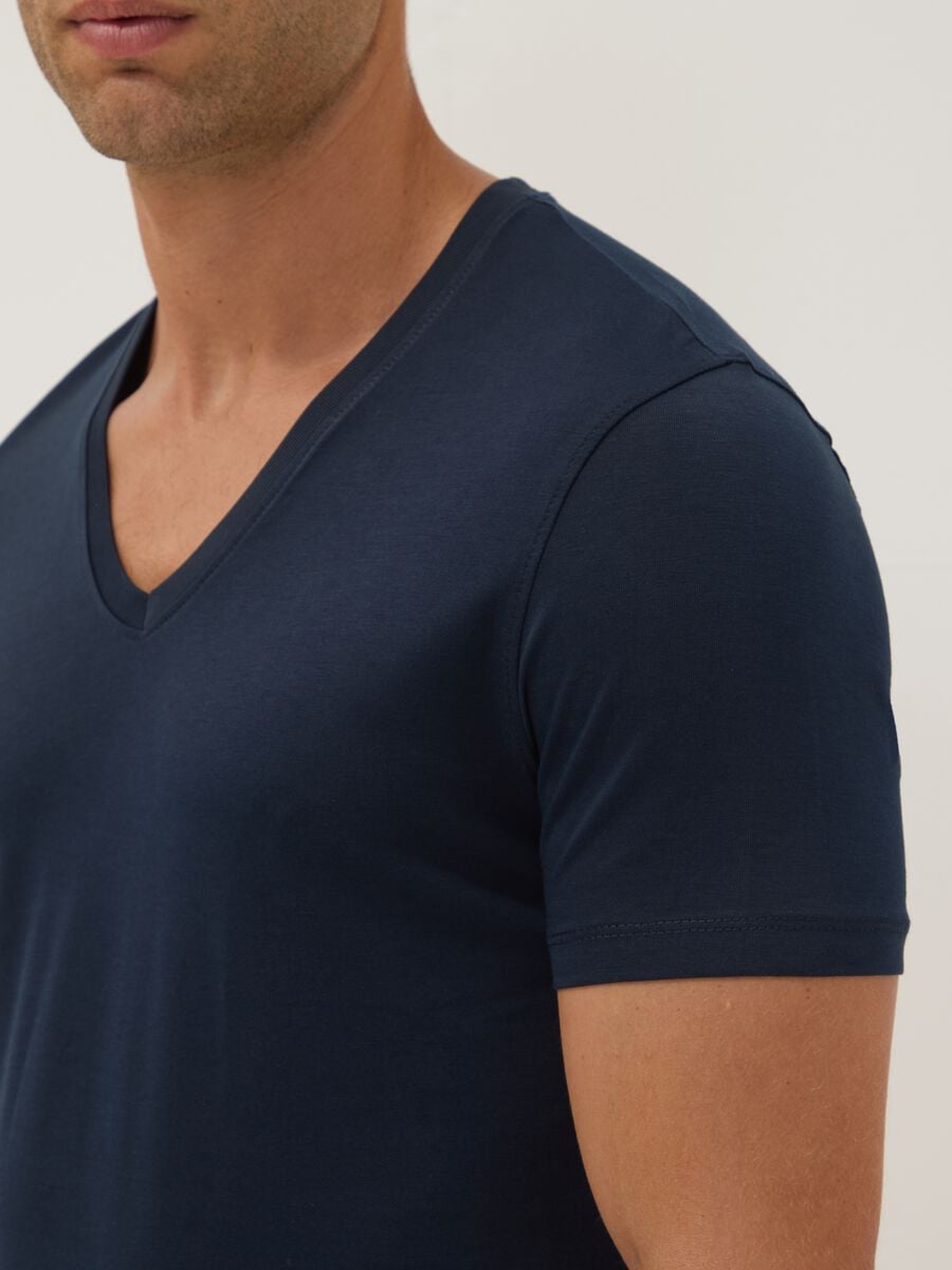 Blue pure Supima cotton V-neck T-shirt, regular fit_2
