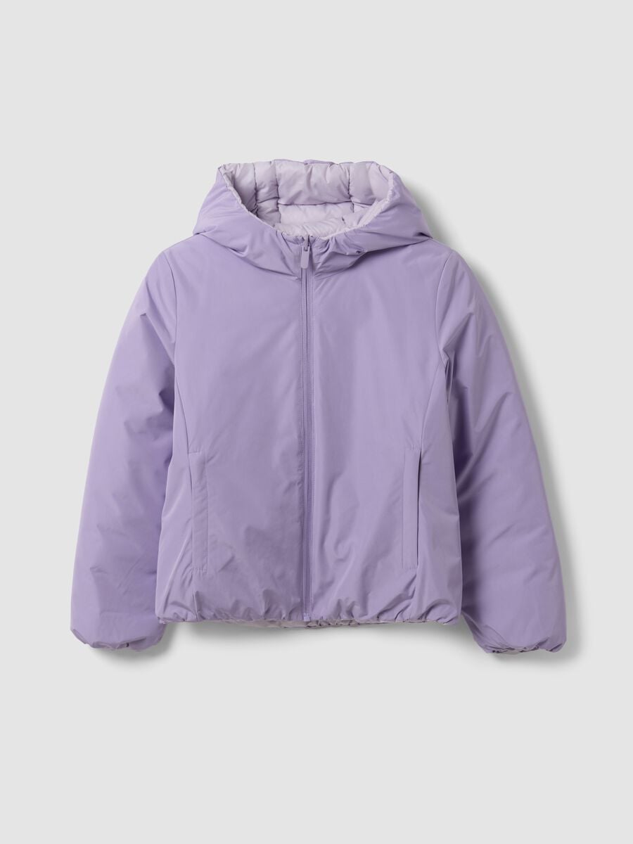 Giacca Ultralight viola reversibile con cappuccio e zip per ragazza_0