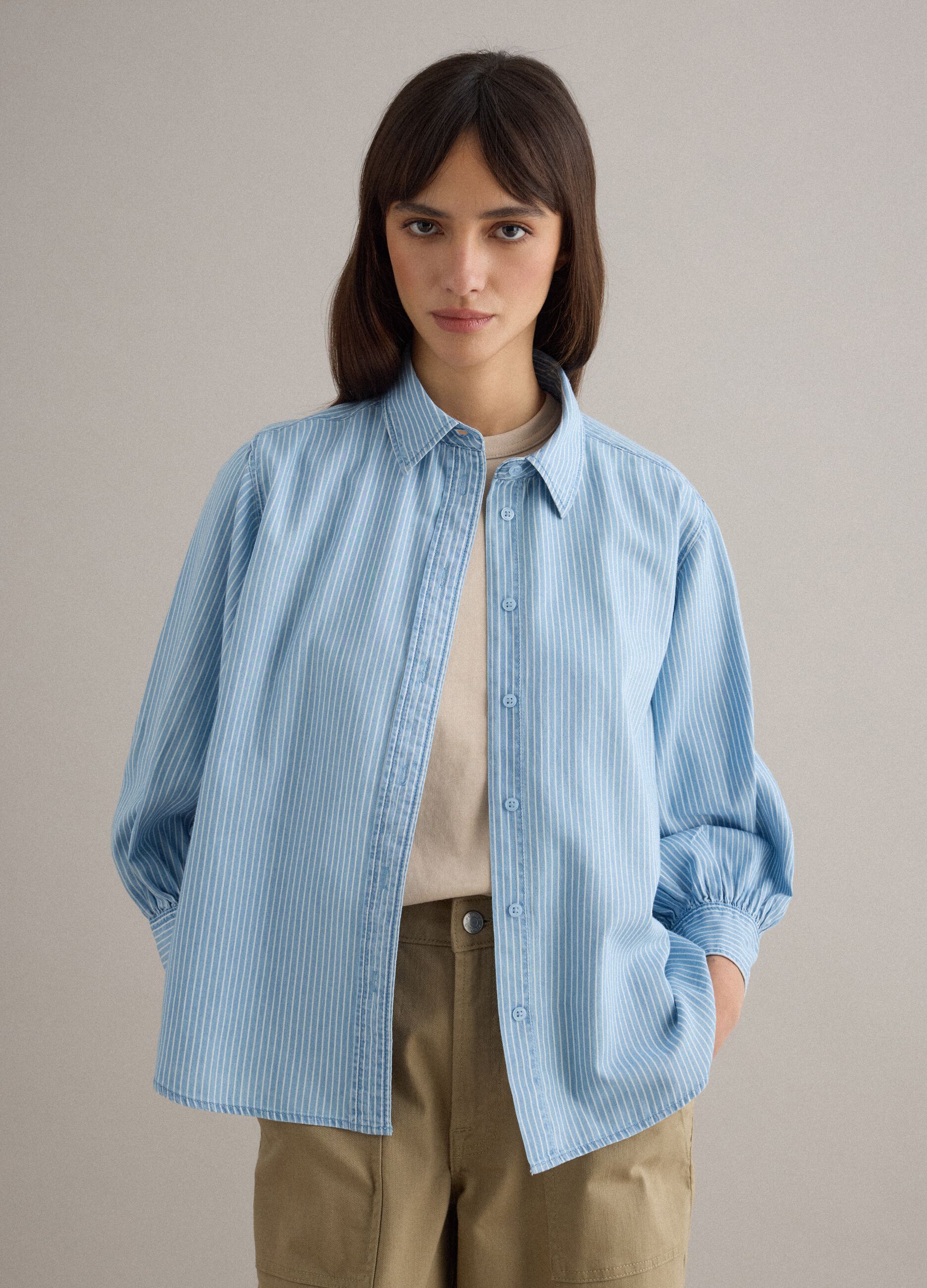 Blue striped cotton shirt, regular fit