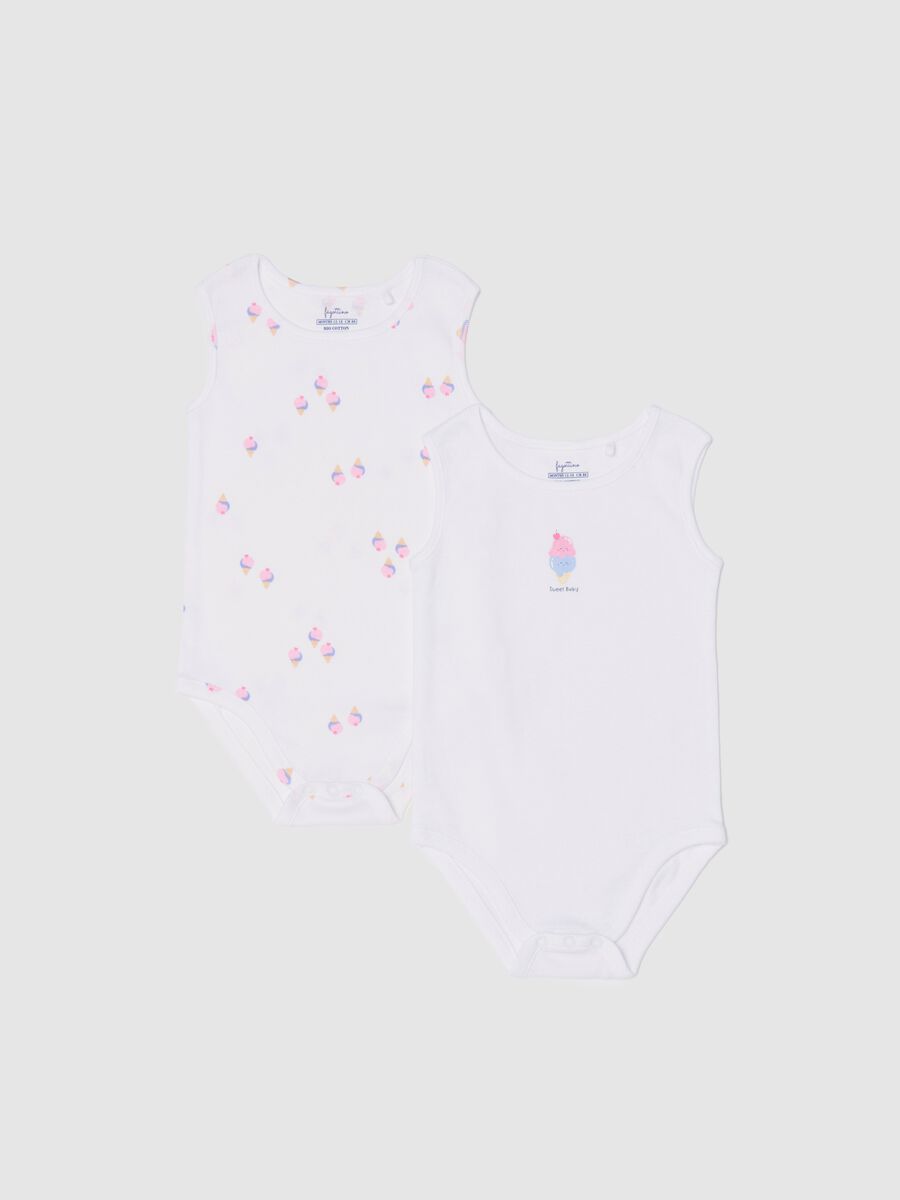 Two-pack sleeveless bodysuits in organic cotton with print_0