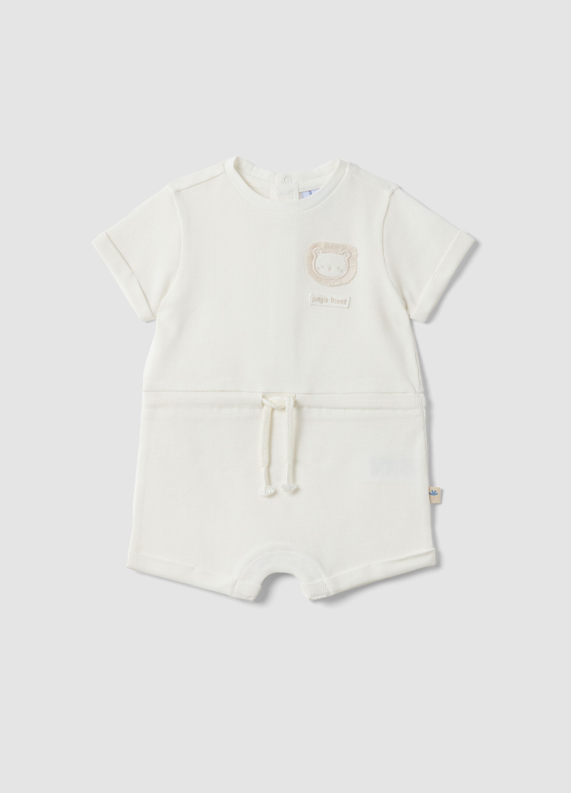 Newborn white pure cotton romper with short sleeves and embroidery