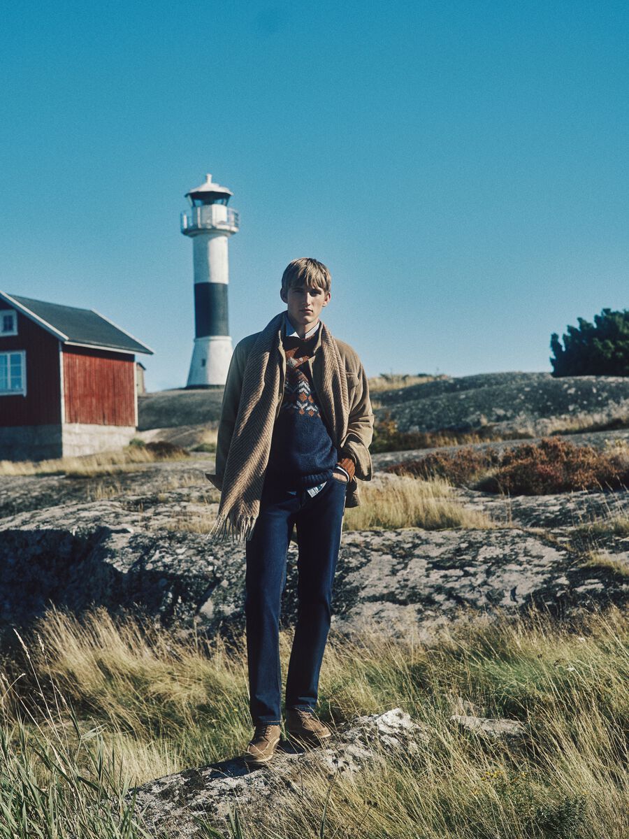 Beige pure cotton regular fit jacket with pockets and zip_0