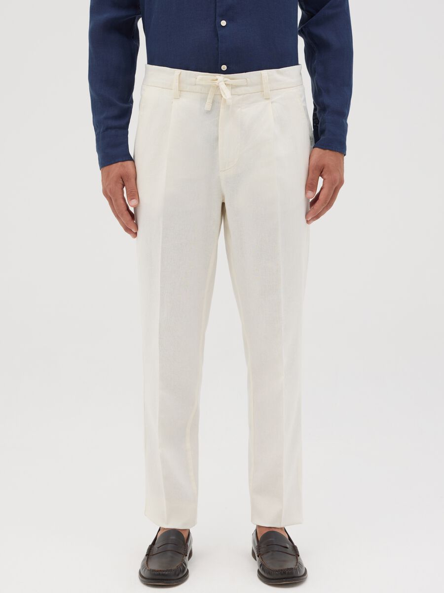 Pantalone chino slim fit con coulisse bianco_1