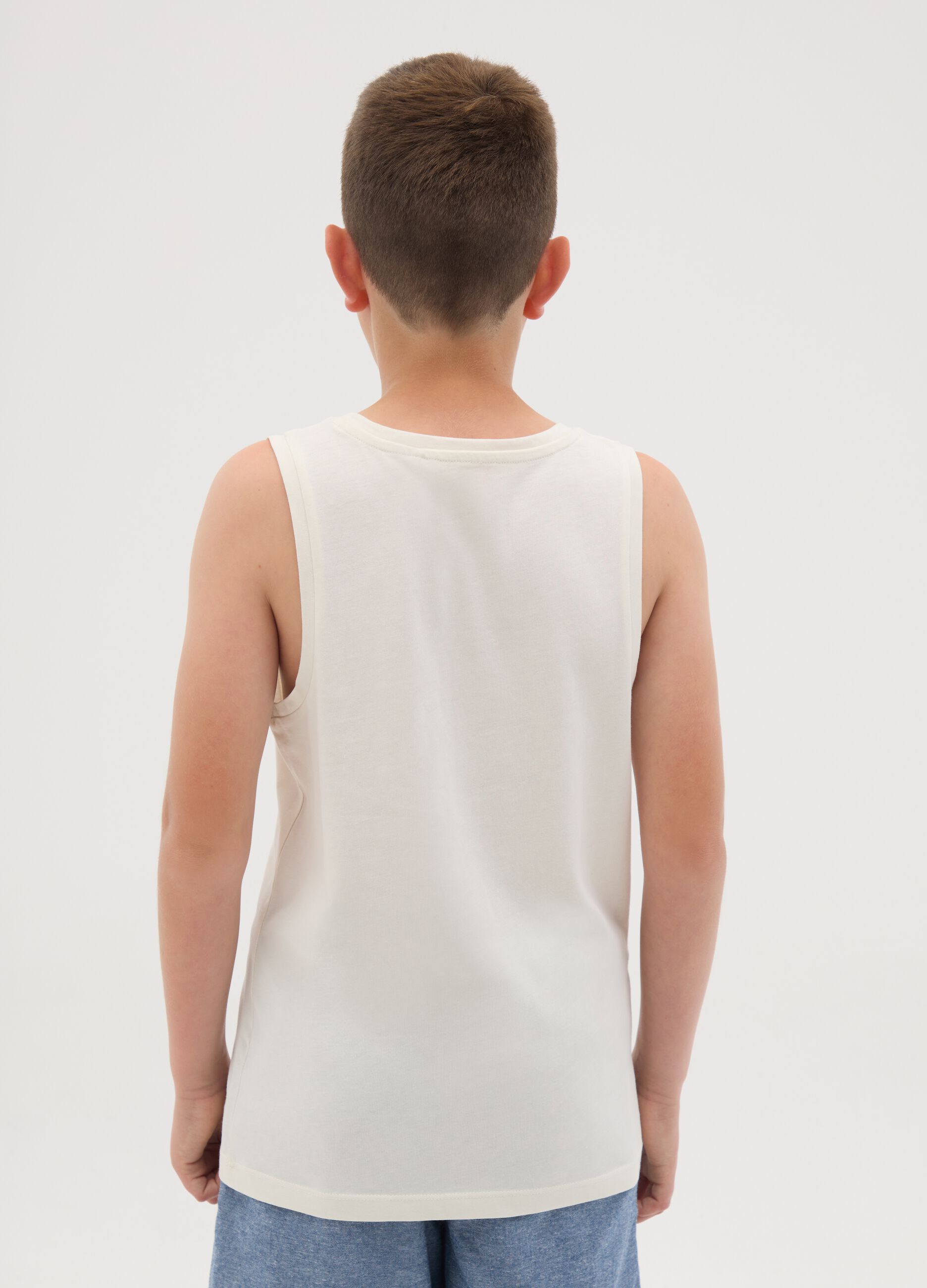 Boys' beige pure cotton regular fit tank top