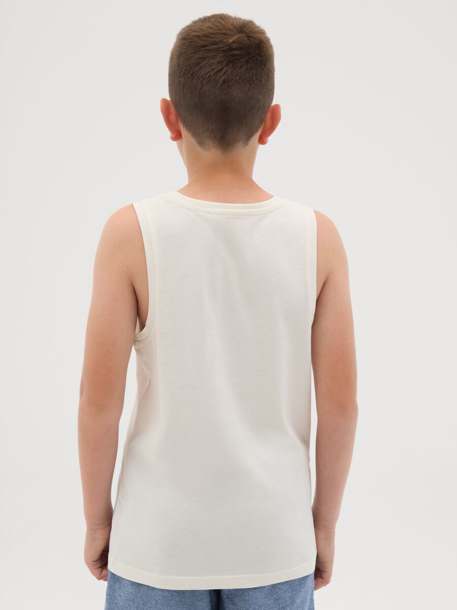 Boys' beige pure cotton regular fit tank top_1