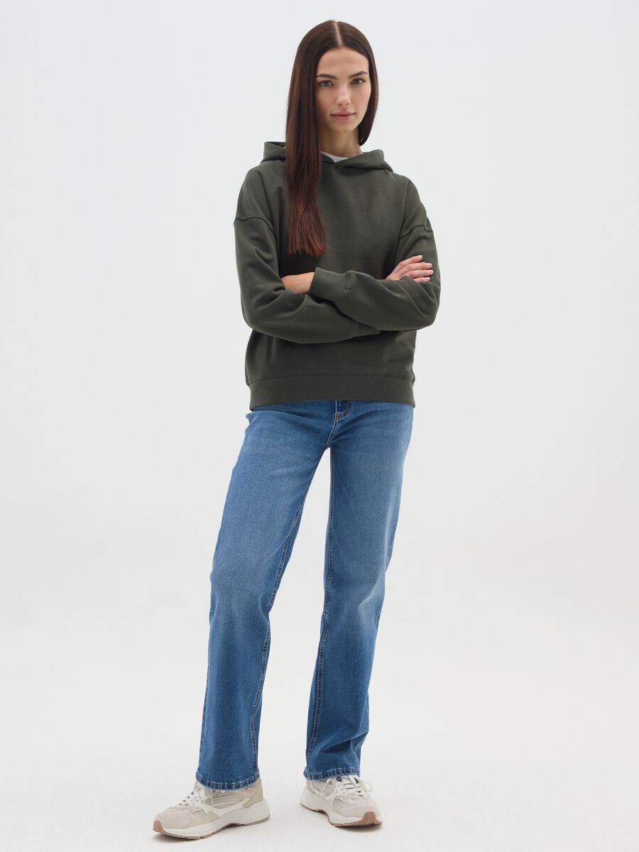 Felpa verde in misto cotone regular fit con cappuccio_1