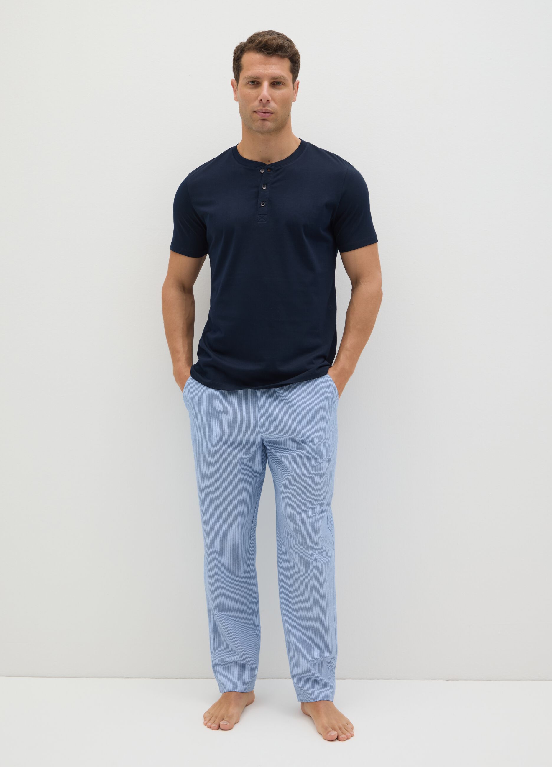 Pantaloni da uomo in puro cotone azzurro regular fit