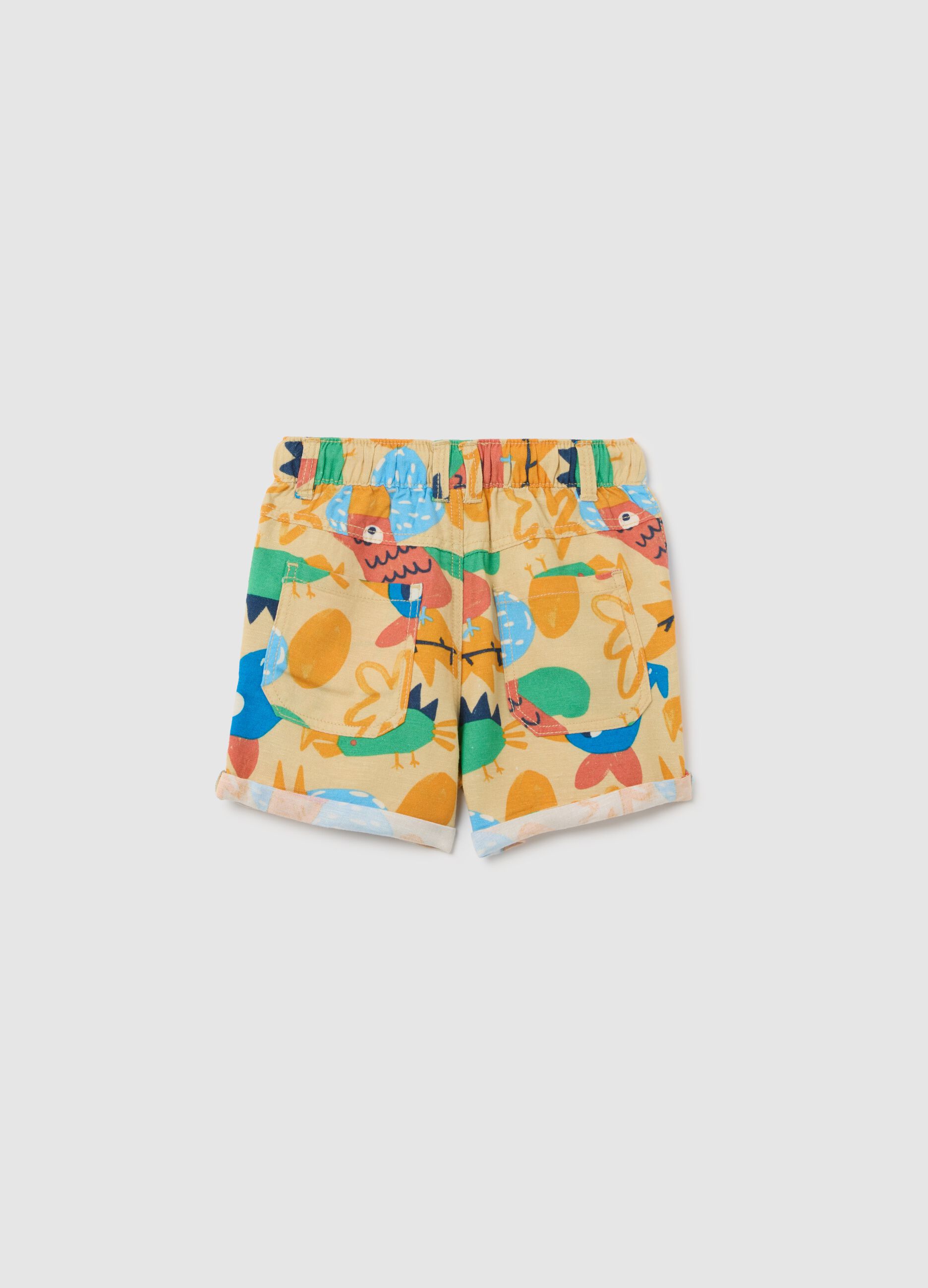 Multicoloured viscose and linen blend children's shorts regular fit with tropical print
