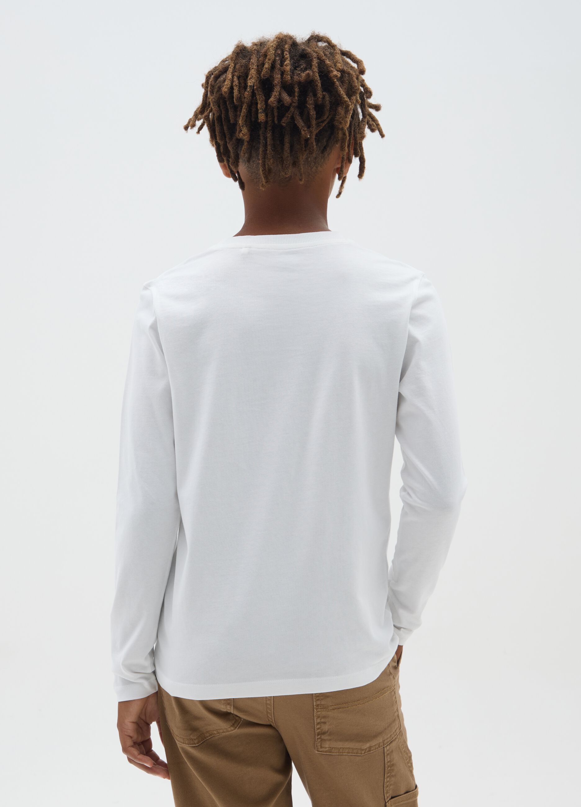 Boy's long white cotton top, regular fit