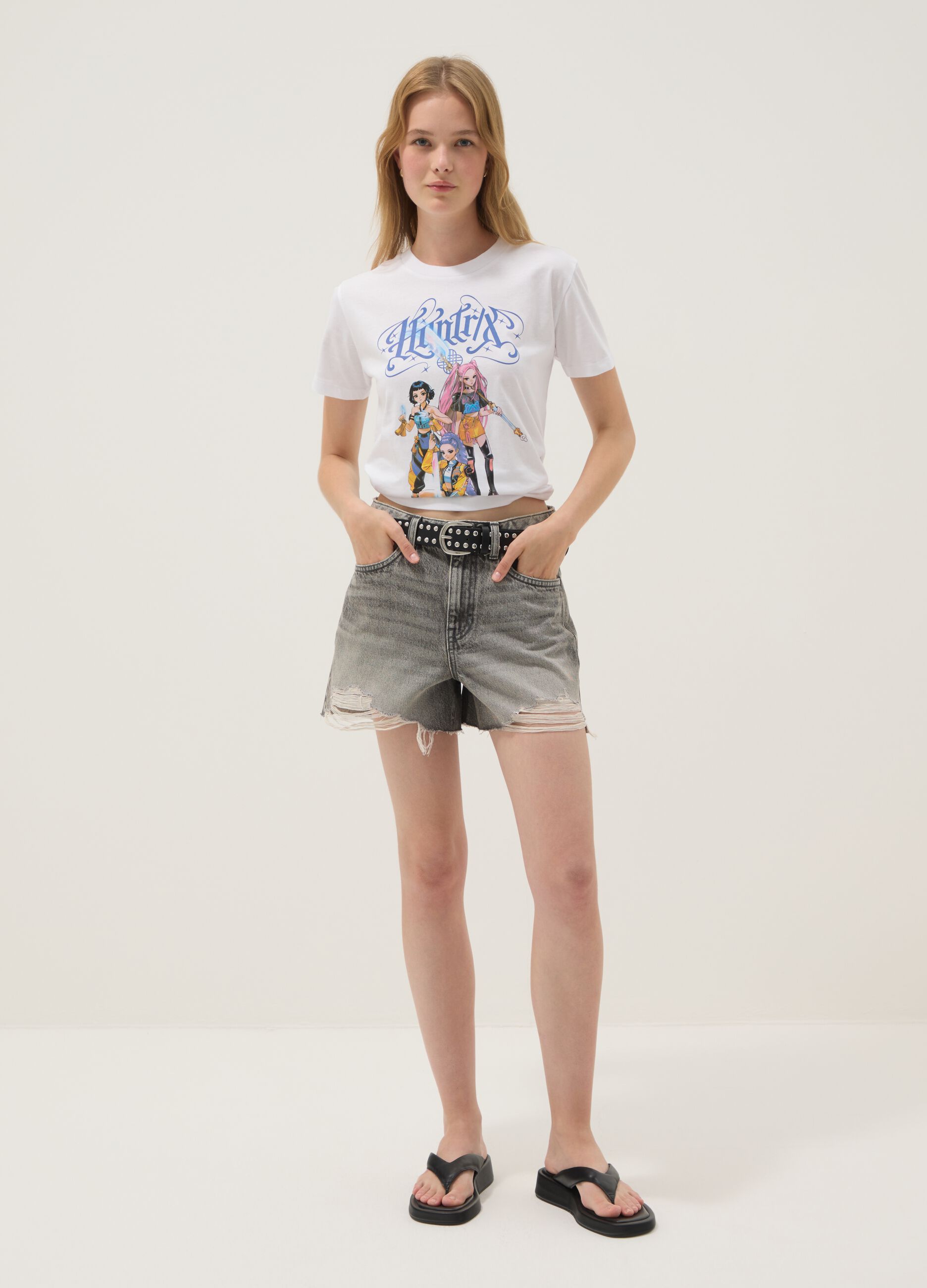 T-shirt in puro cotone bianca regular fit con stampa K-Pop Demon Hunters