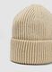 Beige ribbed knit beanie with turn-up_2