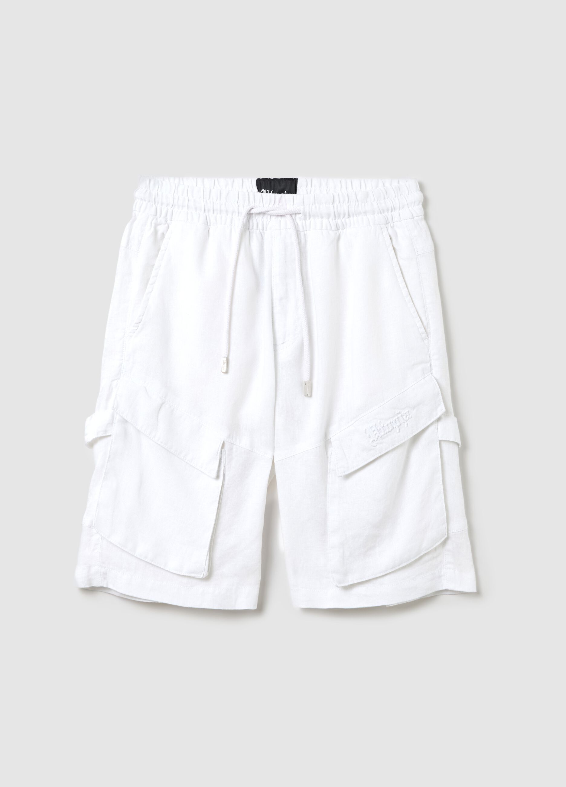 100% Linen Cargo Shorts White