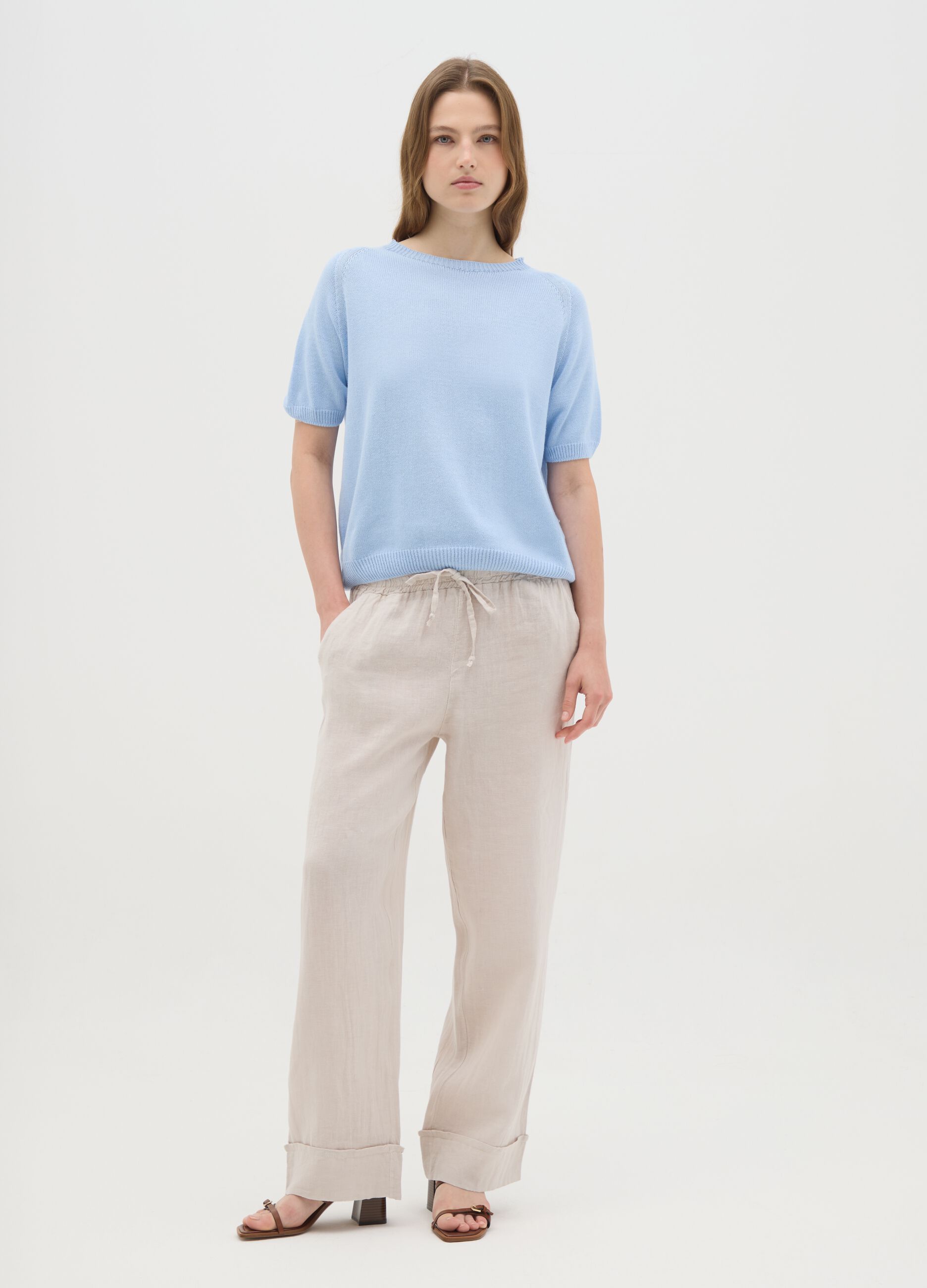 Women's light blue pure cotton regular fit t-shirt