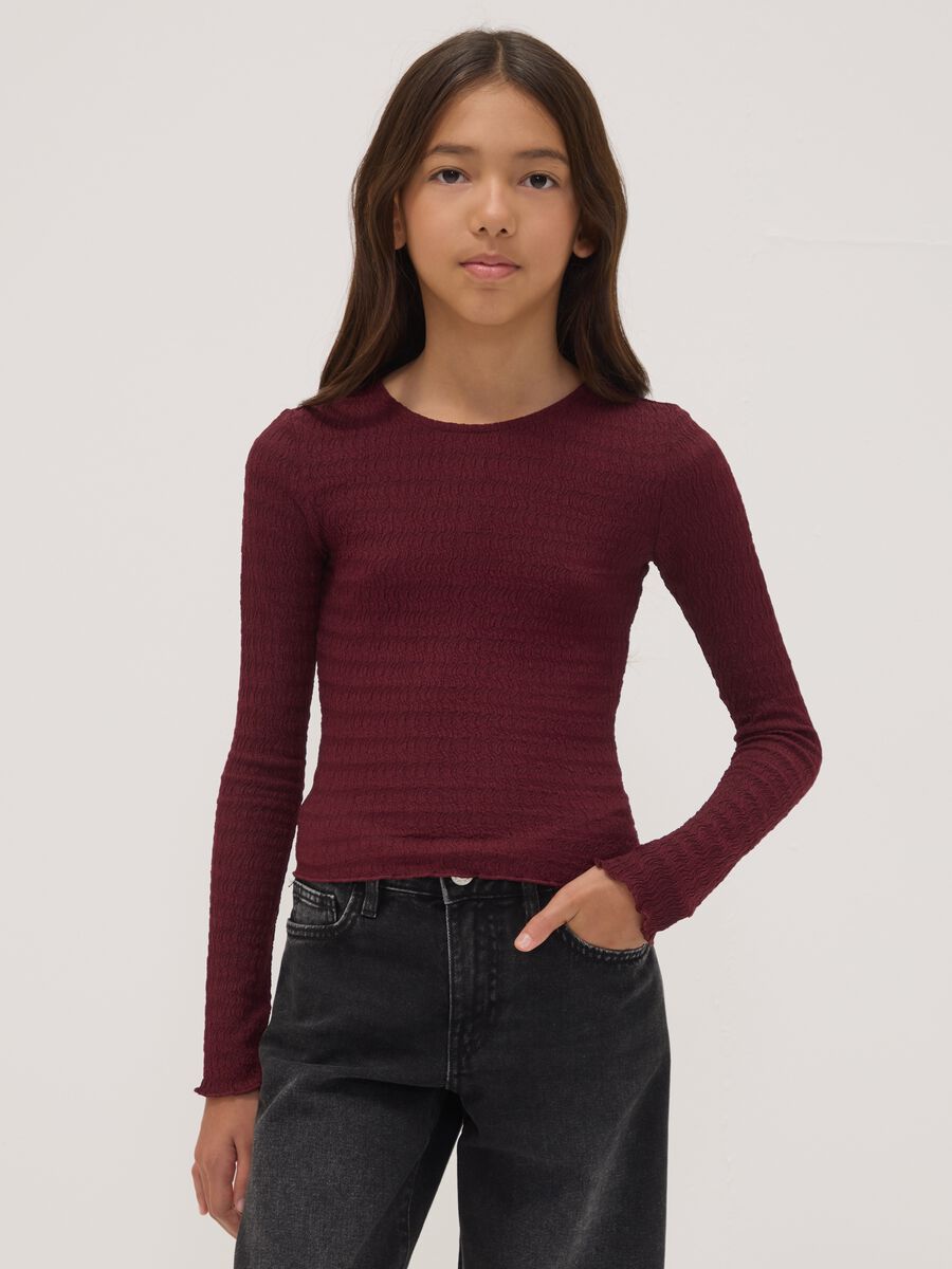 Red long-sleeve stretch crew-neck T-shirt_1