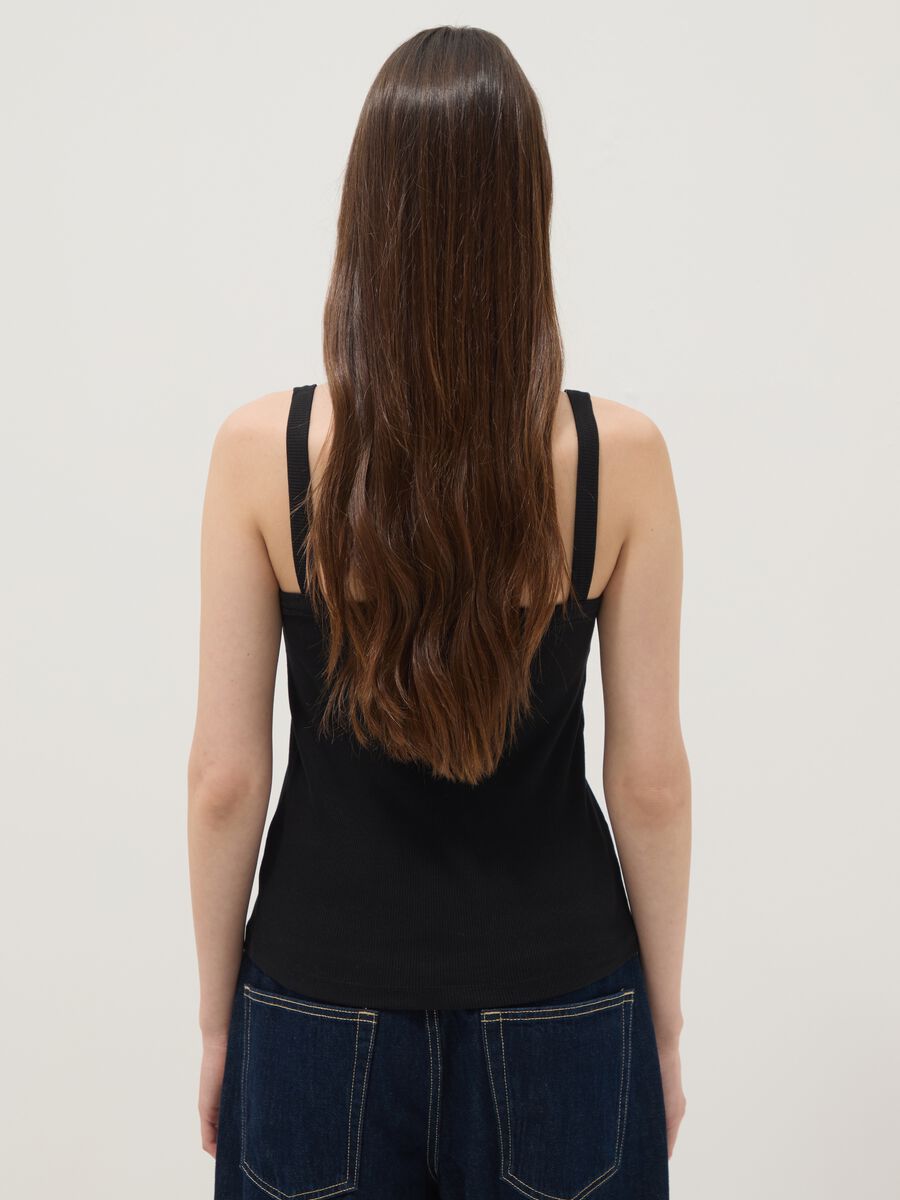 Tank top nero in puro cotone a costine_3