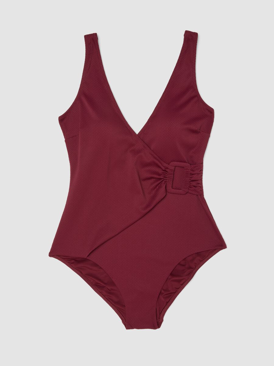Costume da bagno in tessuto elasticizzato rosso con fibbia laterale_4
