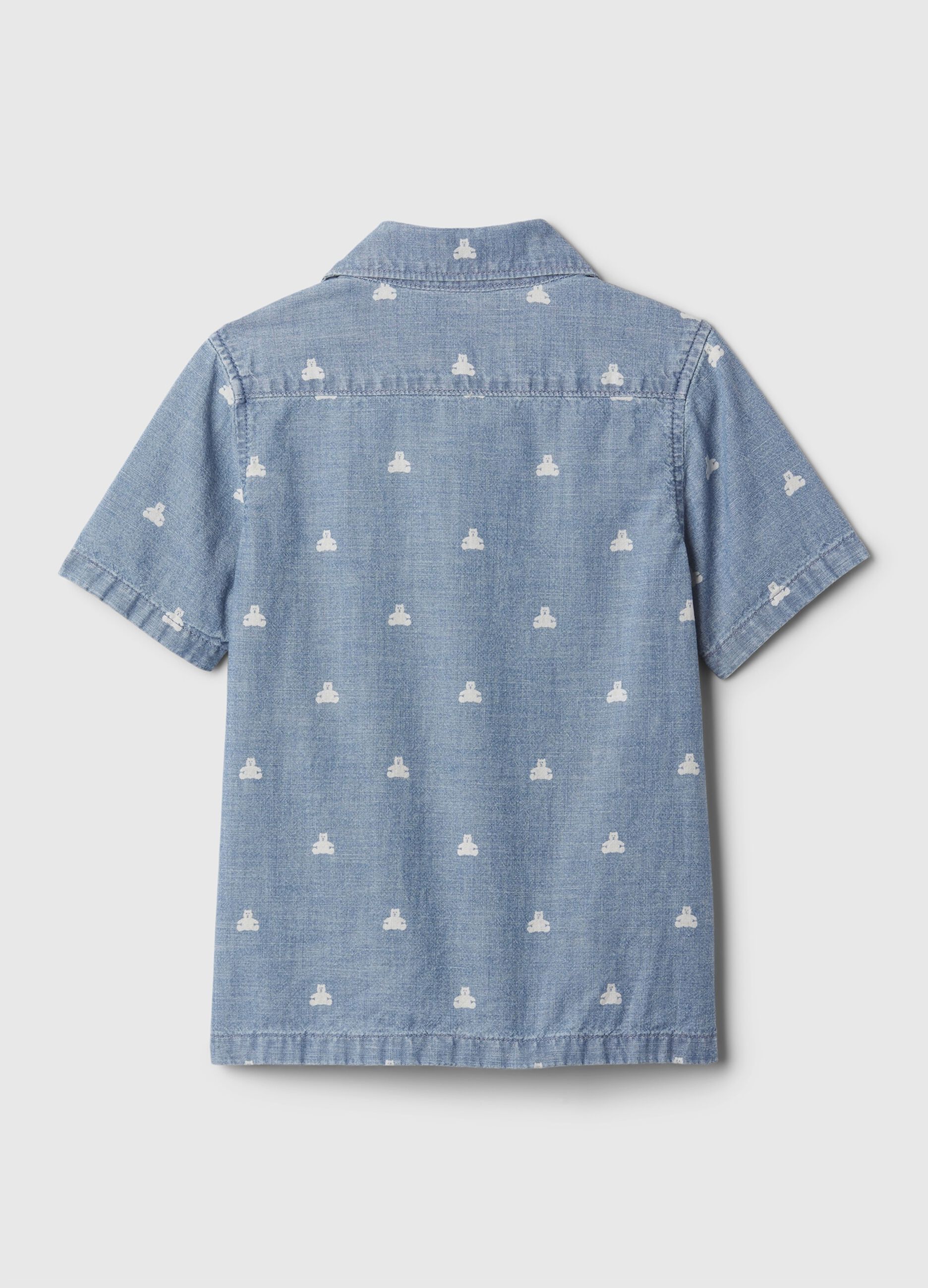Camicia in denim con tasca e stampa orsetti