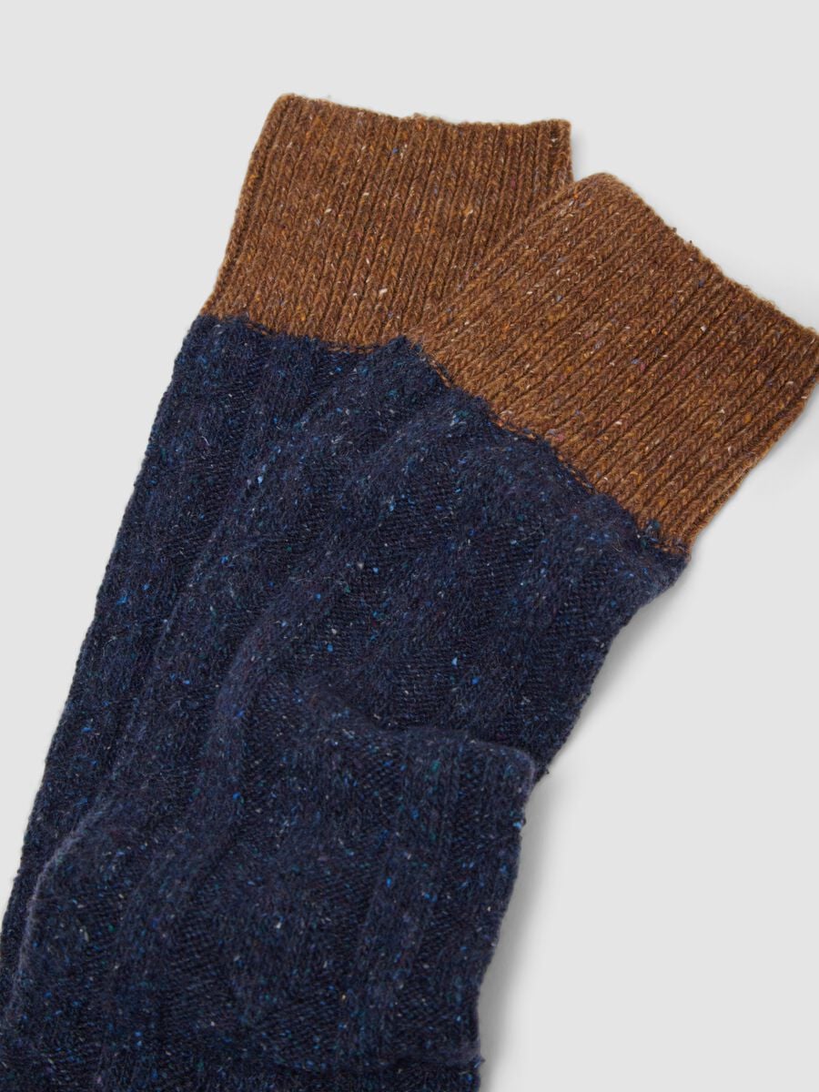 Calze corte blu navy in lana e seta elasticizzata_1
