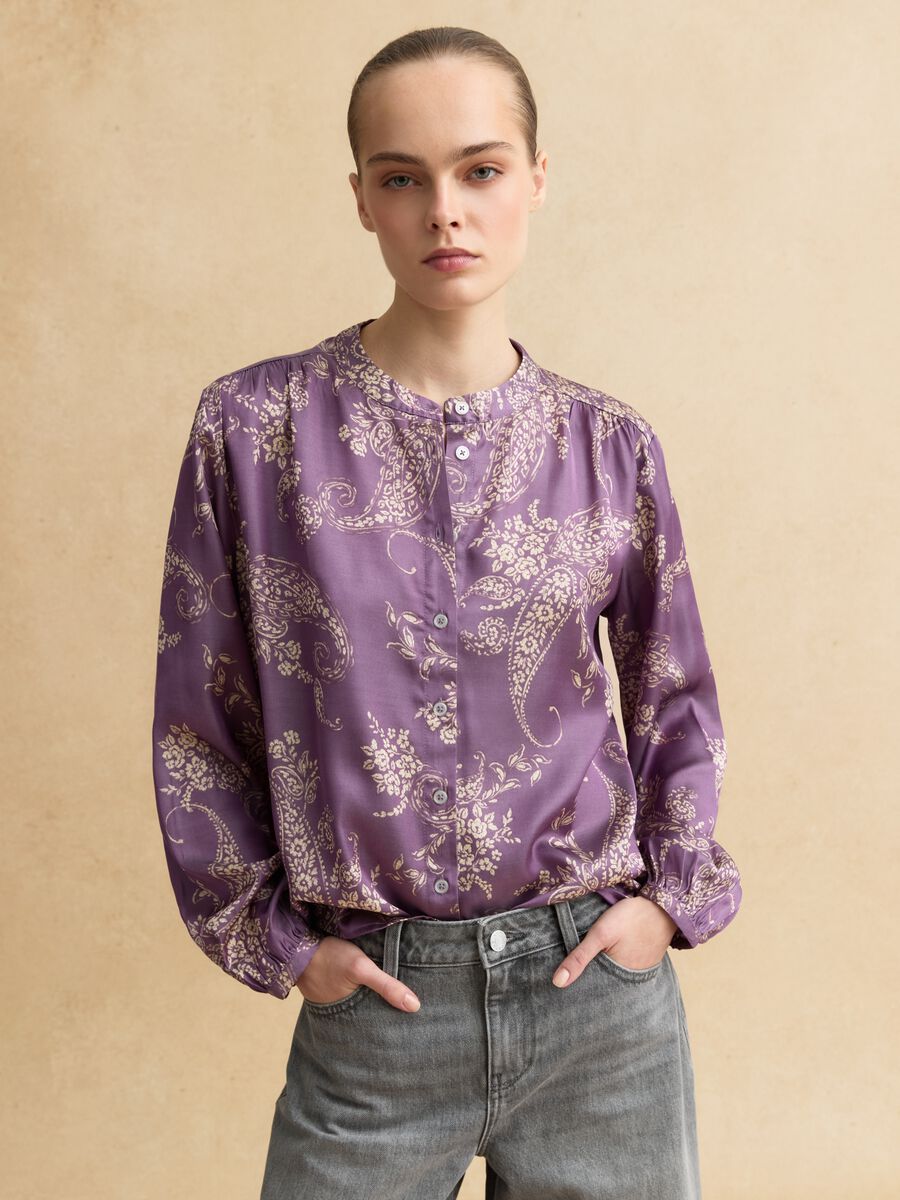 Multicolour viscose blend regular fit shirt with mandarin collar_1