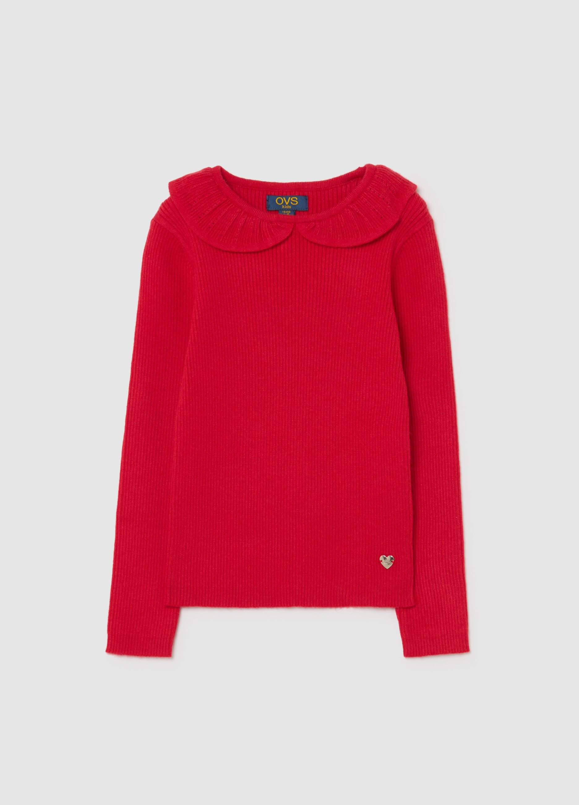 Maglione con colletto rosso da bambina regular fit